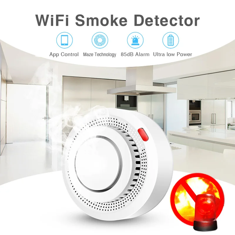 Tuya Smart WiFi Smoke Sensor F - Smoke Detector Interconnected ulasan dan harga
