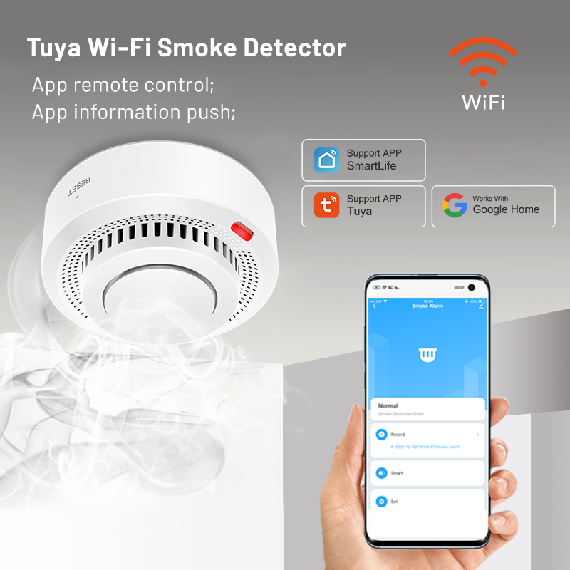 Tuya Smart WiFi Smoke Sensor F - Smoke Detector Interconnected ulasan dan harga