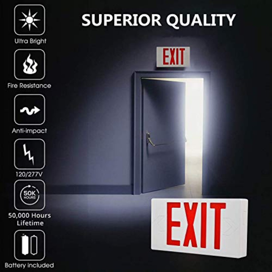 Ultra Slim LED Exit Sign, Red  - Emergency Exit Sign ulasan dan harga