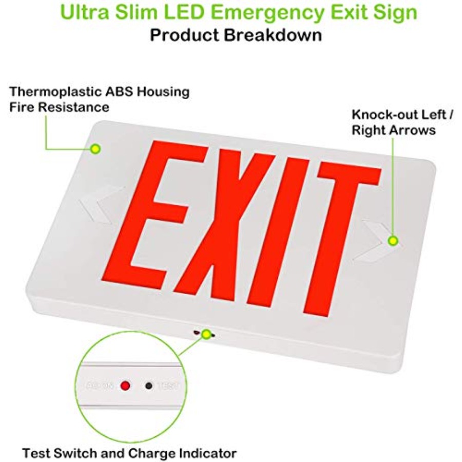 Ultra Slim LED Exit Sign, Red  - Emergency Exit Sign ulasan dan harga