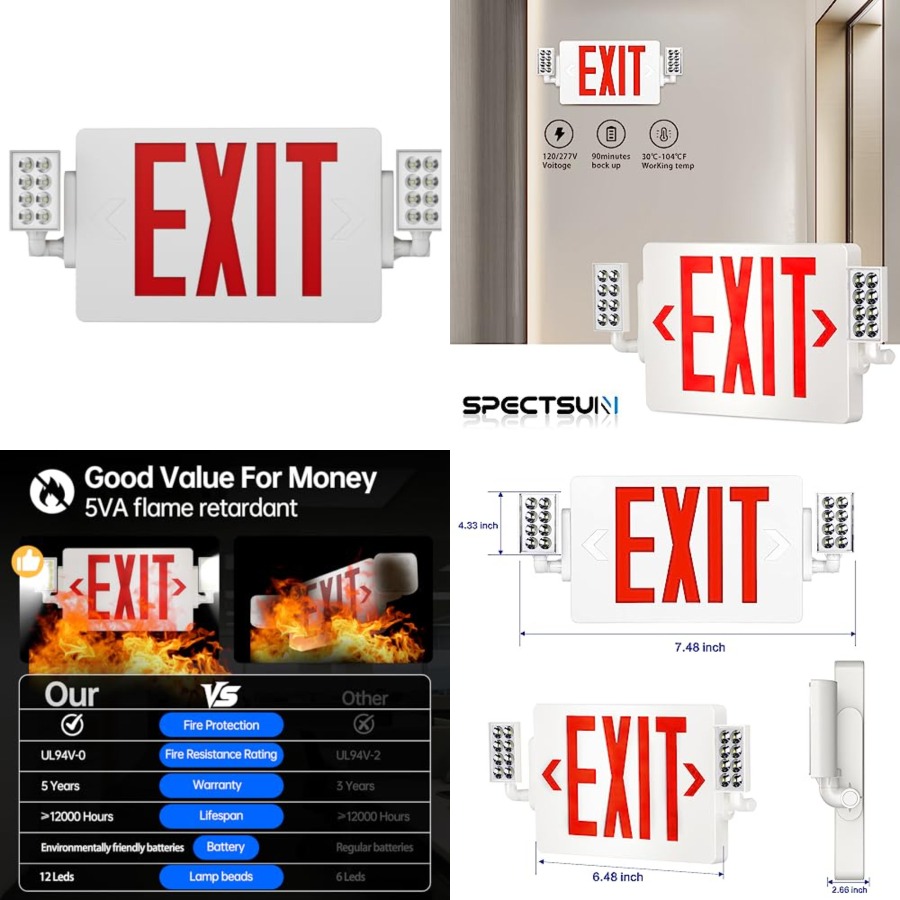 Spectsun 1 Pack Exit Signs wit - Emergency Exit Sign ulasan dan harga